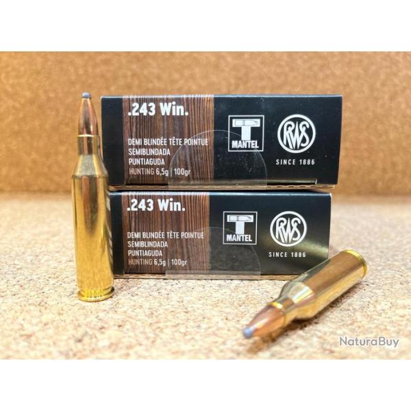 2 Boites de Munitions de grande chasse RWS en calibre .243 WIN TMS 6.5gr