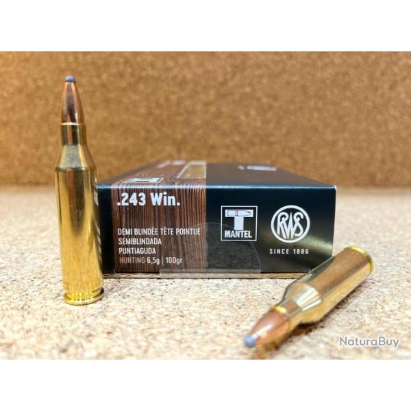 3 Boites de Munitions de grande chasse RWS en calibre .243 WIN TMS 6.5gr