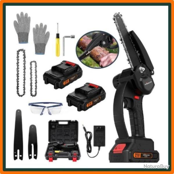 Mini tron�onneuse 21V - Avec gants et lunettes de protection - Noir - Livraison gratuite et rapide