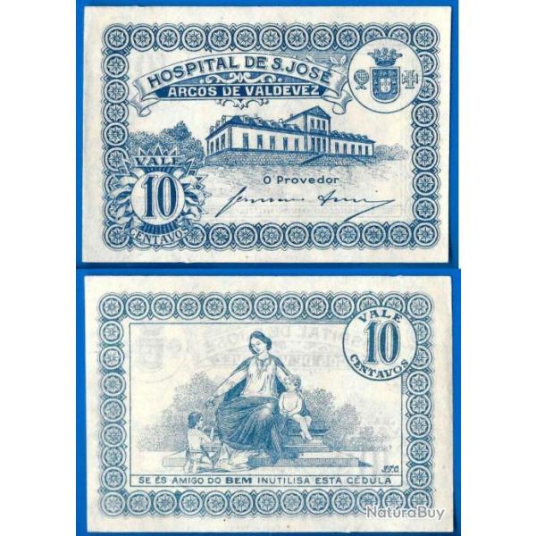 Portugal 10 Centavos 1920 Neuf Hopital San Jose Billet d'Urgence Arcos de Valdevez Escudo Billet