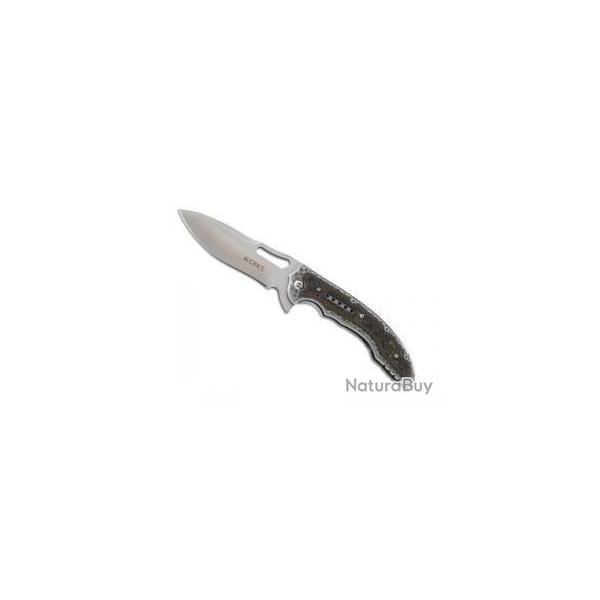 BEL437 COUTEAU CRKT "FOSSIL" LAME ACIER SATINE MANCHE 12.5CM INOX MARTELE PLAQUETTE G10 BRUN NEUF