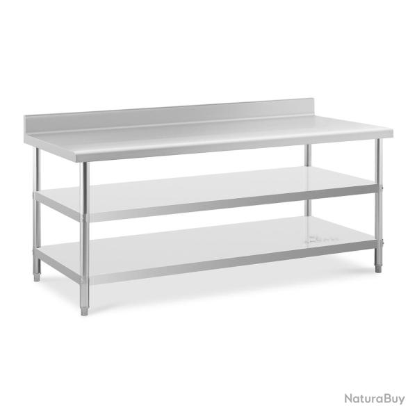 Table de travail acier inoxydable avec dosseret - 200 x 90 x 16.5 cm - 240 kg - 2 tablettes 14_0007