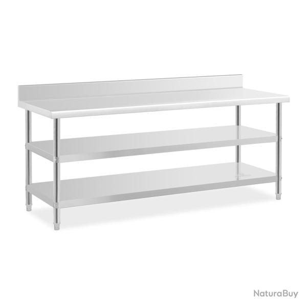 Table de travail acier inoxydable avec dosseret - 200 x 70 x 16,5 cm - 235 kg - 2 tablettes 14_0007