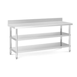 Table de travail acier inoxydable avec dosseret - 180 x 60 x 16,5 cm - 226 kg - 2 tablettes 14_0007