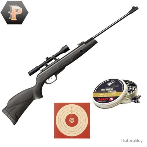 Pack Carabine � air comprim� Gamo Black shadow combo cal4.5mm synth�tique noir 14J + plombs + cibles