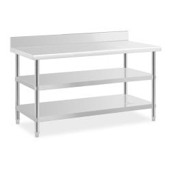 Table de travail acier inoxydable avec dosseret - 150 x 70 x 16,5 cm - 226 kg - 2 tablettes 14_0007