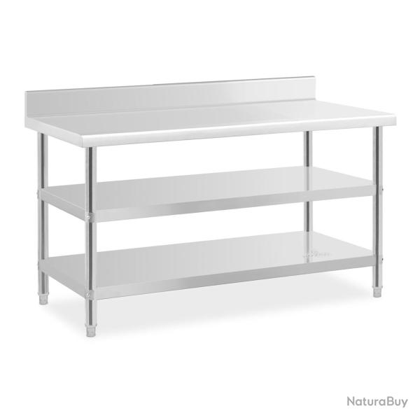 Table de travail acier inoxydable avec dosseret - 150 x 70 x 16,5 cm - 226 kg - 2 tablettes 14_0007