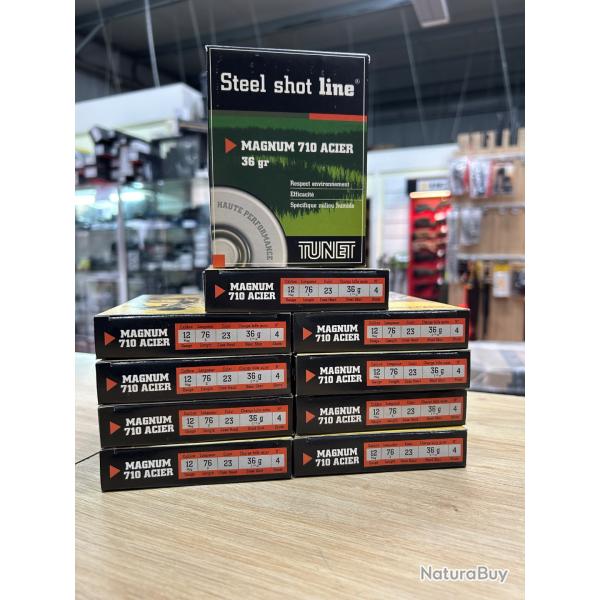 10 boites de 10 cartouches  TUNET Magnum 710 acier 36gr Cal 12/70 Pb 4