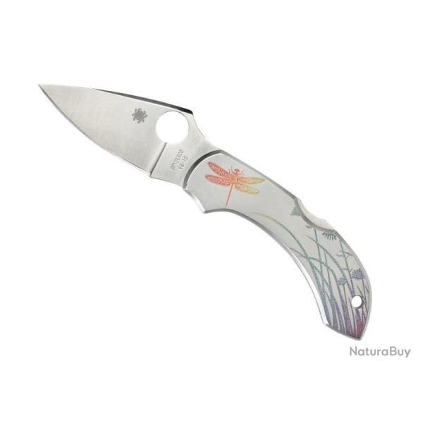 COUTEAU SPYDERCO "DRAGONFLY TATOO" LAME ACIER MANCHE INOX 8CM DECOR LIBELLULE