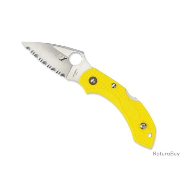 BEL477 COUTEAU SPYDERCO "DRAGONFLY 2 SALT" LAME A DENTS ACIER MANCHE 8CM JAUNE NEUF