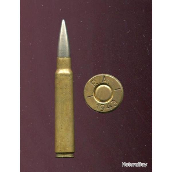 7.92 x 61 Norv�gien - RARE - balle nickel pointue- �tui laiton de 61 mm - marquage : RA 1943
