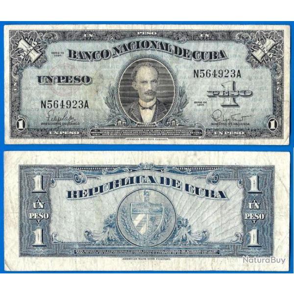 Cuba 1 Peso 1960 Jose Marti Billet Pesos