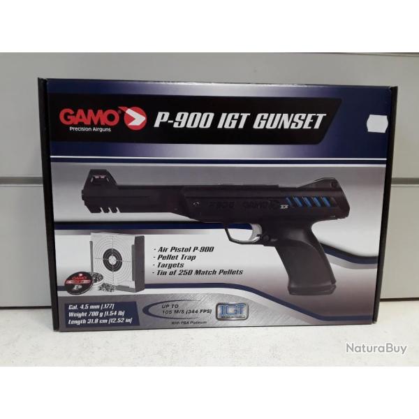 Pistolet a air comprime Gamo P-900 cal.4,5mm 2,55joules + plombs + cibles + porte cible