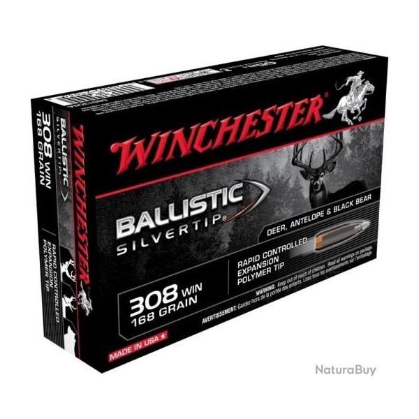 Munitions WINCHESTER ballistic silvertip cal.308win 168gr 10.89g par 60
