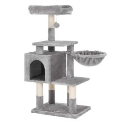Arbre &agrave; chat multi-niveaux hauteur 110 cm niche gris clair 12_0001163