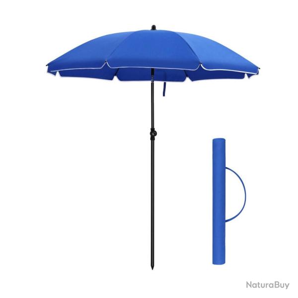 Parasol droit diam�tre 160 cm UV 50+ nervures en fibre de verre toile polyester inclinable sac de t