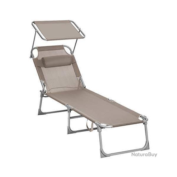 Chaise longue bain de soleil transat de relaxation avec appui-tte dossier et parasol inclinables l