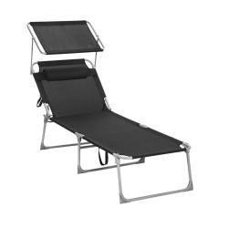 Chaise longue bain de soleil transat de relaxation grand mod&egrave;le 71 x 200 x 38 cm charge 150 kg avec