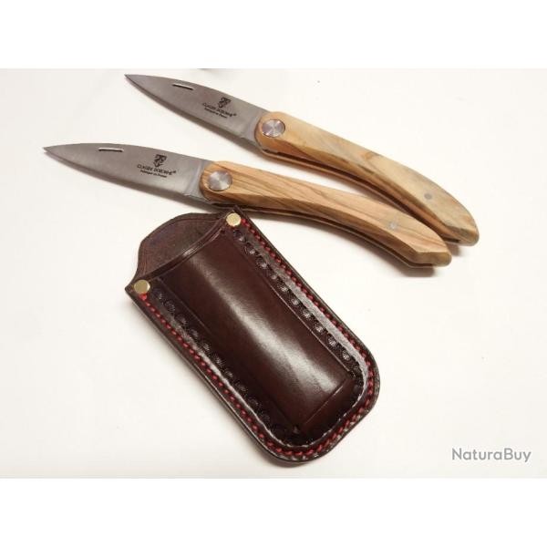 COUTEAU PLIANT CAPUCIN (DOZORME -FRANCE) avec pochette cuir artisanale