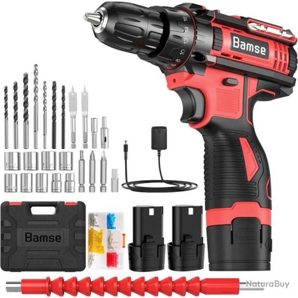 Perceuse Visseuse Sans Fil 30 Nm 2 Batteries 1500Ah 12V Mandrin 10mm Chargeur Kit 85Pcs Lumire LED