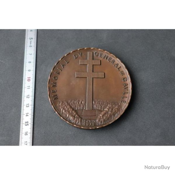 Plaque gros m�daillon en bronze (ou cuivre ?) du G�n�ral de Gaulle comm�morative de juin 1972.