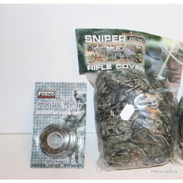 Lot comprenant un ghillie camouflage arme longue FOSCO "sniper rifle cover FOSCO" et un rouleau de b