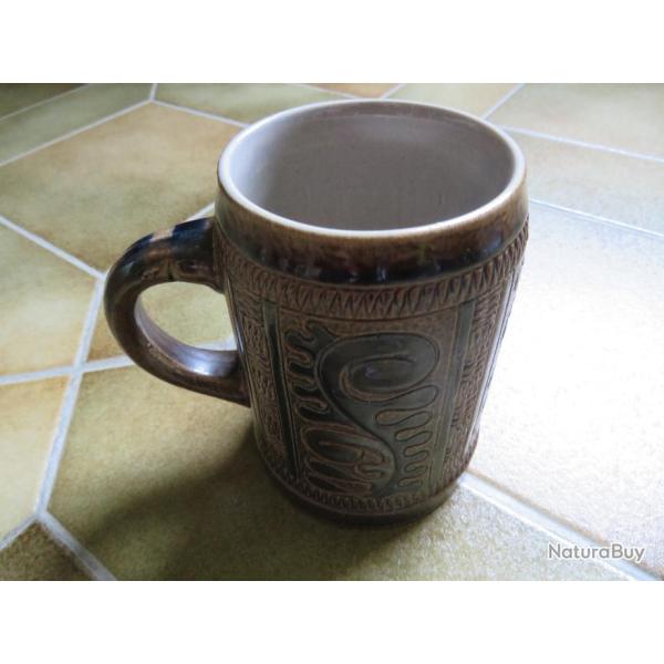 RARE - Ancienne chope � bi�re allemande - A d�cor PSYCH�D�LIQUE, anse tigr�...(Vintage ann�e 60-70)