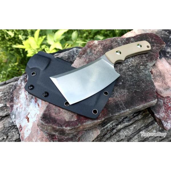 Couteau Beyond EDC Kleever Lame Acier VG-10 Cleaver Manche Tan G10 Etui Kydex BEDC2101BR
