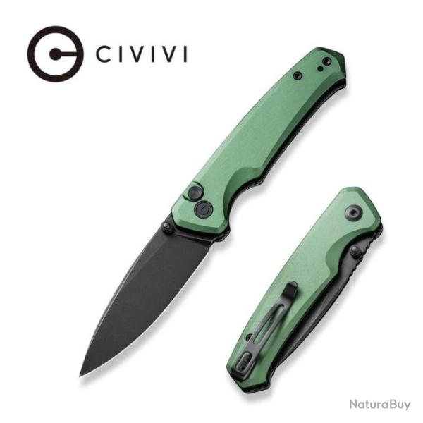 Couteau CIVIVI Altus Button Lock Green Manche Aluminum Lame Acier Nitro-V IKBS Clip CIVC200765