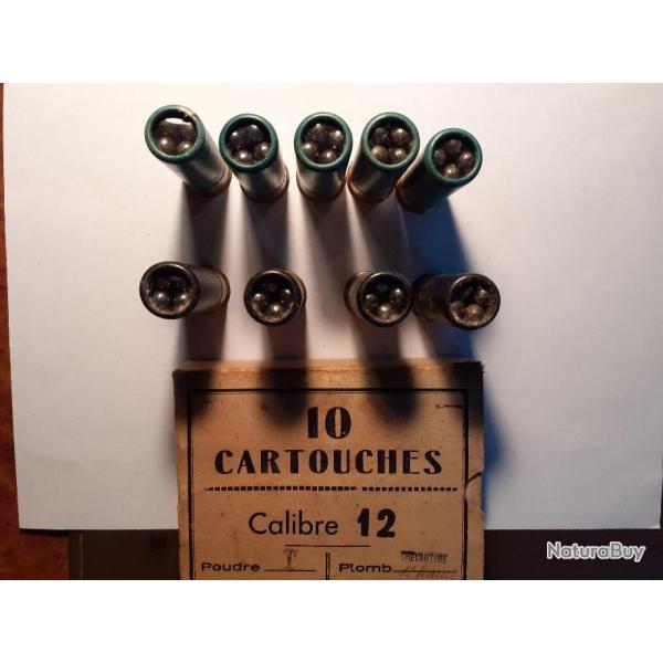 9 cartouches anciennes  chevrotines 12 grains M. GAUPILLAT