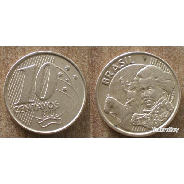 Bresil 10 Centavos 2001 Piece Reals Cruzeiros Centavo Amerique Sud Cruzados