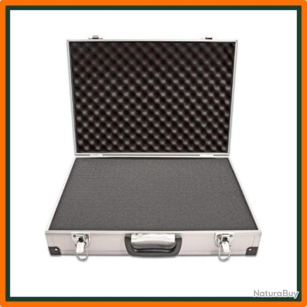 Mallette pour arme de poing 370x230x80mm - Aluminium - Rembourrage en mousse - Argent - Polyvalente