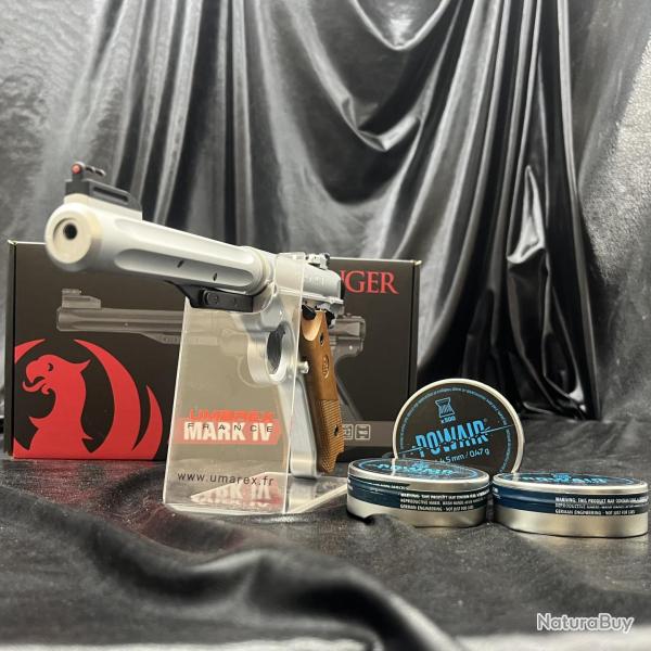 Pack Pistolet � plombs Ruger Mark IV 4,5mm Inox + 3 Bo�te de 500 Plombs