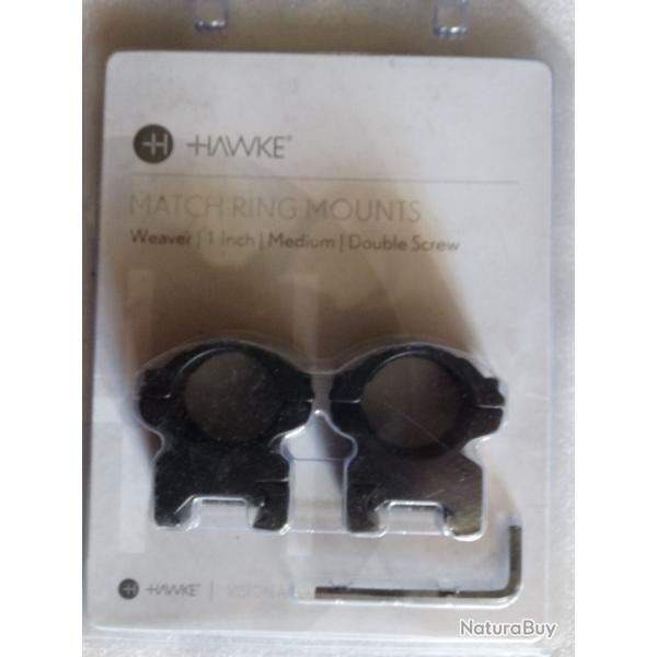 Deux Paires de colliers HAWKE MATCH RING MOUNTS   25,4 mm et/ou 30mm , weaver  et/ou  rail 9-11mm