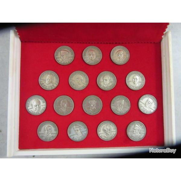 Numismatique Fran�aise . m�dailles argent Chefs de la 2eme guerre mondiale en coffret