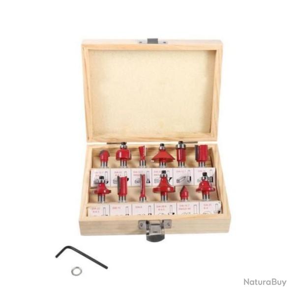 Coffret de 12 fraises � bois en m�tal bois de coupe Outils Coffret en bois