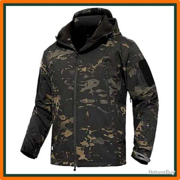 Veste coupe vent avec capuche doubl�e en molleton -  Imperm�able - Noir CP