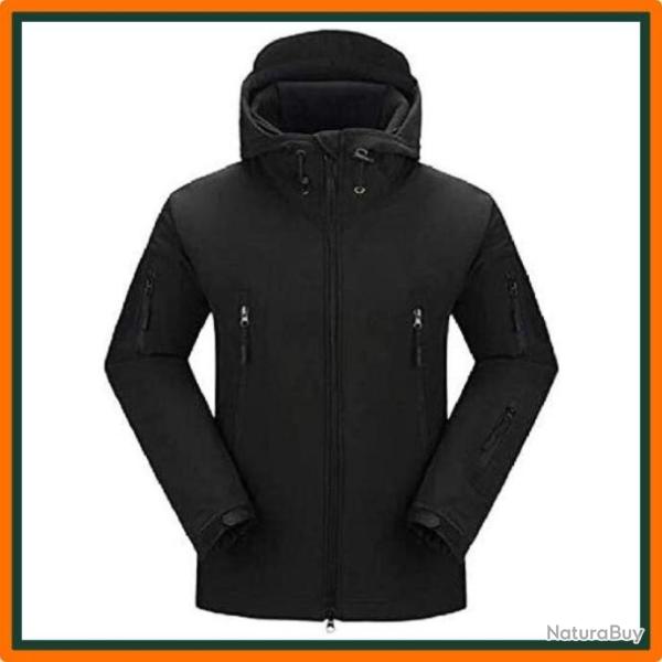 Veste coupe vent avec capuche doubl�e en molleton - Imperm�able - Noir