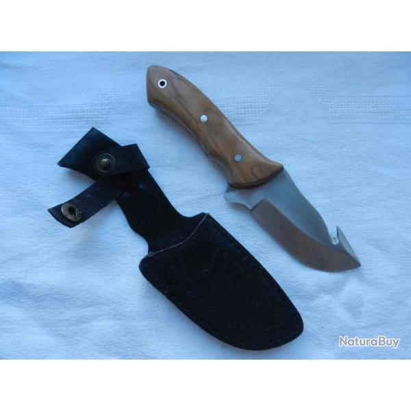 couteau poignard de chasse � d�pecer manche bois teck longueur 21,5 cm