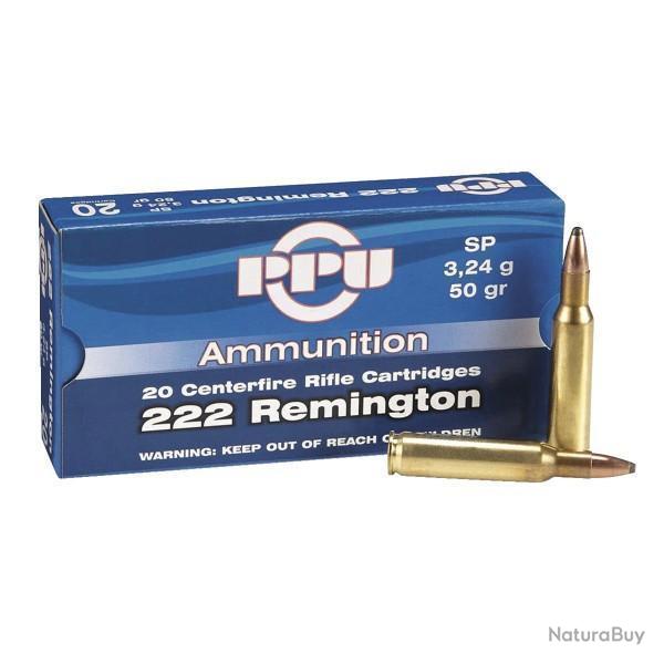 100 Cartouches PPU Partizan Calibre 222 Remington 50gr - SP Soft Point