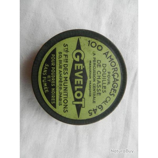 G�velot - ancienne bo�te m�tal  de 100 amor�ages calibre 6,45 - pour douilles de chasse