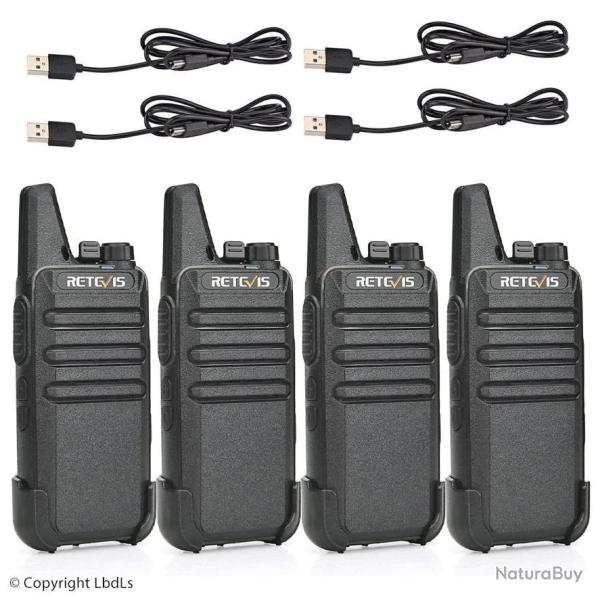 Pack de 4 radios Retevis RT622 rechargeable micro USB