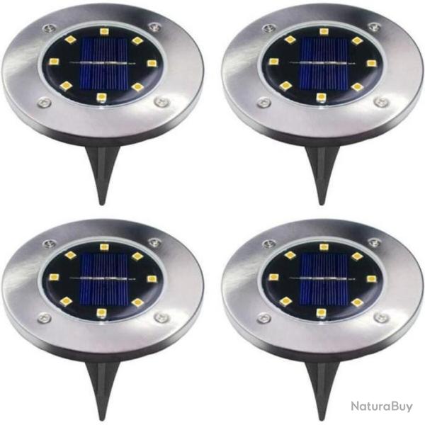 Lampe solaire au sol 8 lumire extrieure tanche ip65 4pcs clairage