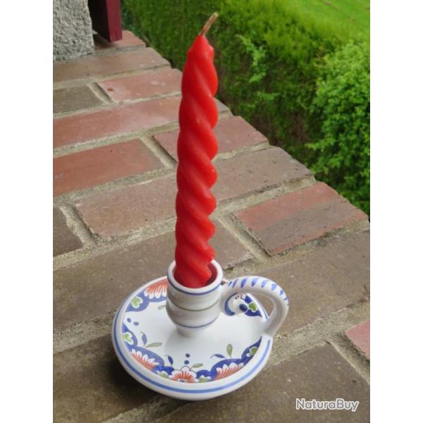 Ancien bougeoir a main en fa�ence de Rouen - d�cor Rouen peint � la main - France  (XX �me)