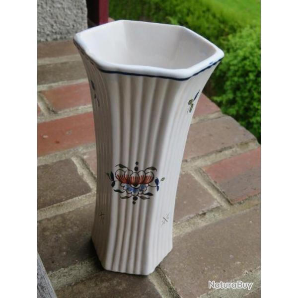 Ancien vase type cornet en fa�ence de Rouen - d�cor Rouen peint � la main - France  (XX �me)