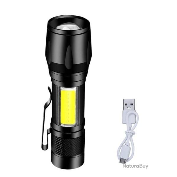LAMPE TORCHE TACTIQUE RECHARGEABLE AVEC COB, STROBOSCOPE ET FOCUS ZOOM (NEUVE)