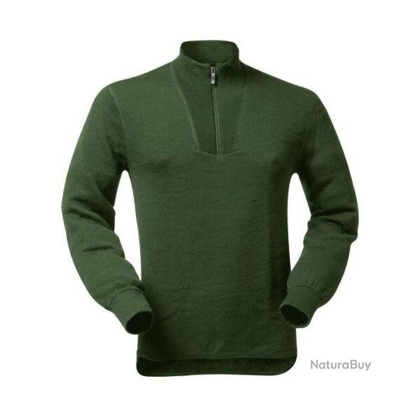 T-shirt manches longues Woolpower 400g/m� en mailles Ullfrott� vert "zip turtleneck 400"