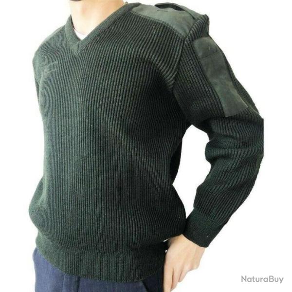 Pull en laine col en V vert fonc� Arm�e Fran�aise
