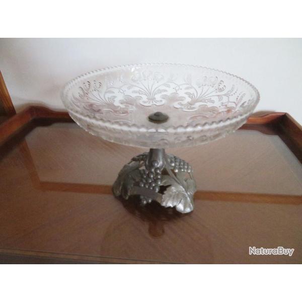 Superbe Coupe vide-poche/Compotier sur pied d'�poque d�but XX�me en verre et m�tal