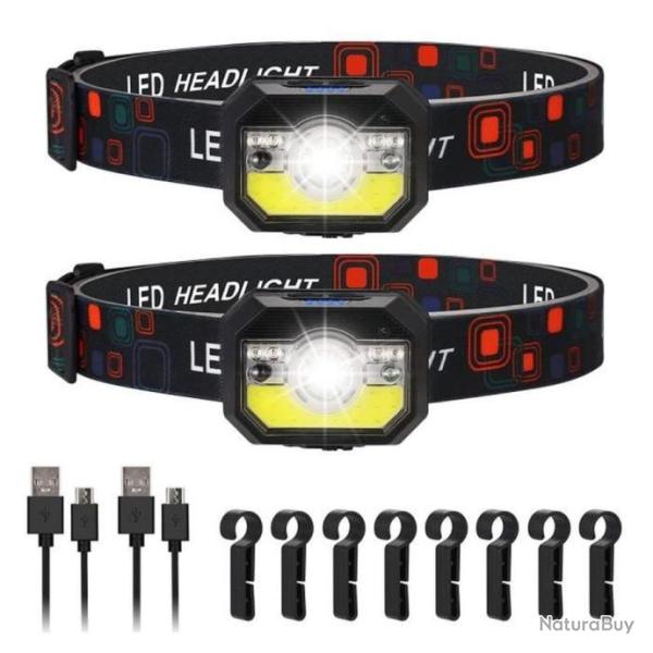 2pcs Lampe frontale rechargeable 1500 lumens super lumineuse LED 11 modes Camping Chasse P�che